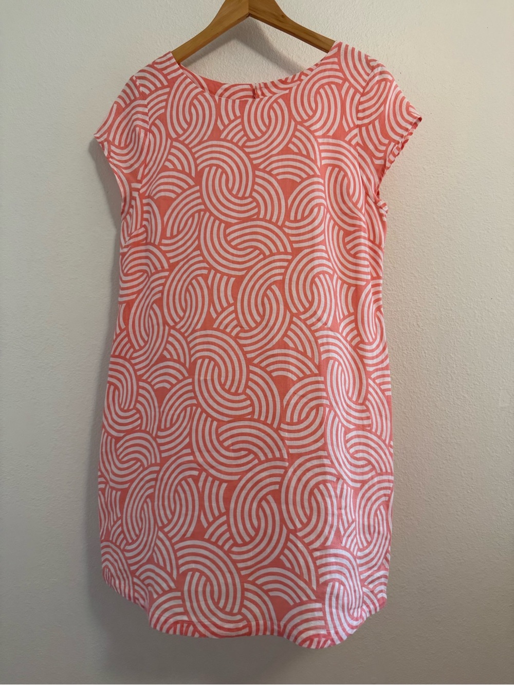 Island Company Coral and White Swirl Midi Dress Large Resort Wear Linen Lined